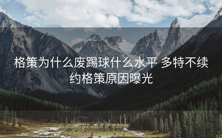格策为什么废踢球什么水平 多特不续约格策原因曝光