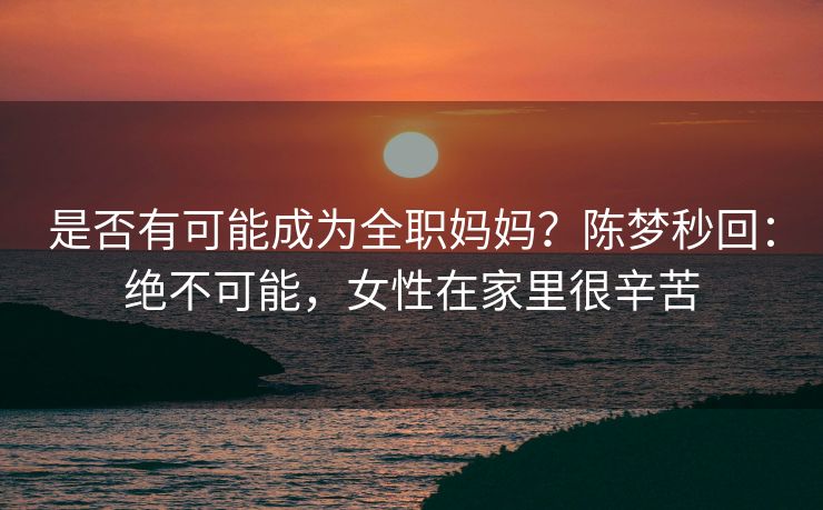 是否有可能成为全职妈妈？陈梦秒回：绝不可能，女性在家里很辛苦