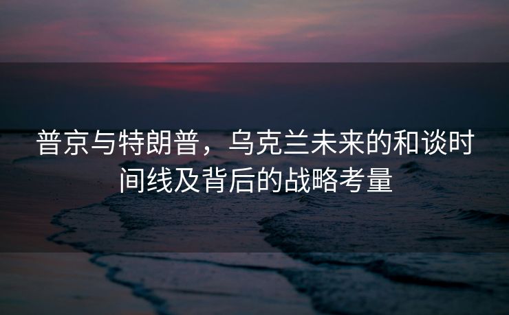 普京与特朗普，乌克兰未来的和谈时间线及背后的战略考量