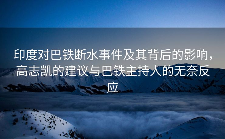 印度对巴铁断水事件及其背后的影响，高志凯的建议与巴铁主持人的无奈反应