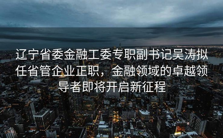 辽宁省委金融工委专职副书记吴涛拟任省管企业正职，金融领域的卓越领导者即将开启新征程