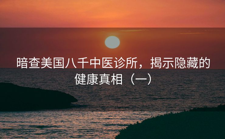 暗查美国八千中医诊所，揭示隐藏的健康真相（一）