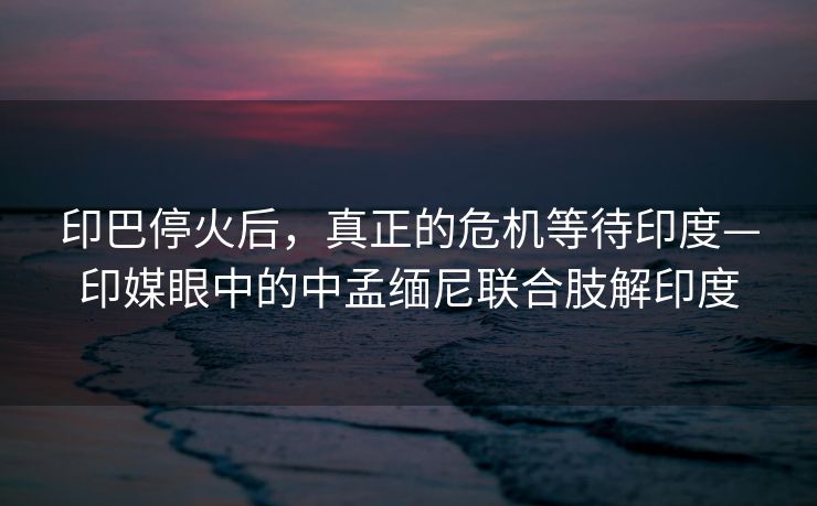印巴停火后，真正的危机等待印度—印媒眼中的中孟缅尼联合肢解印度